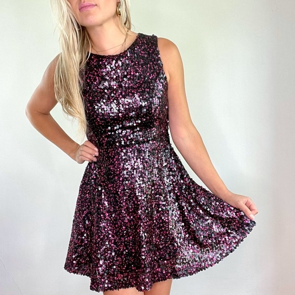 Adrianna Papell Dresses & Skirts - Adrianna Papell Black & Pink Sequin Cut Out Dress